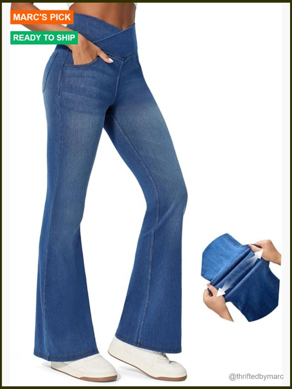 High Waisted Flare Leggings Stretchy Bootcut Jeans Pull On 31" Inseam